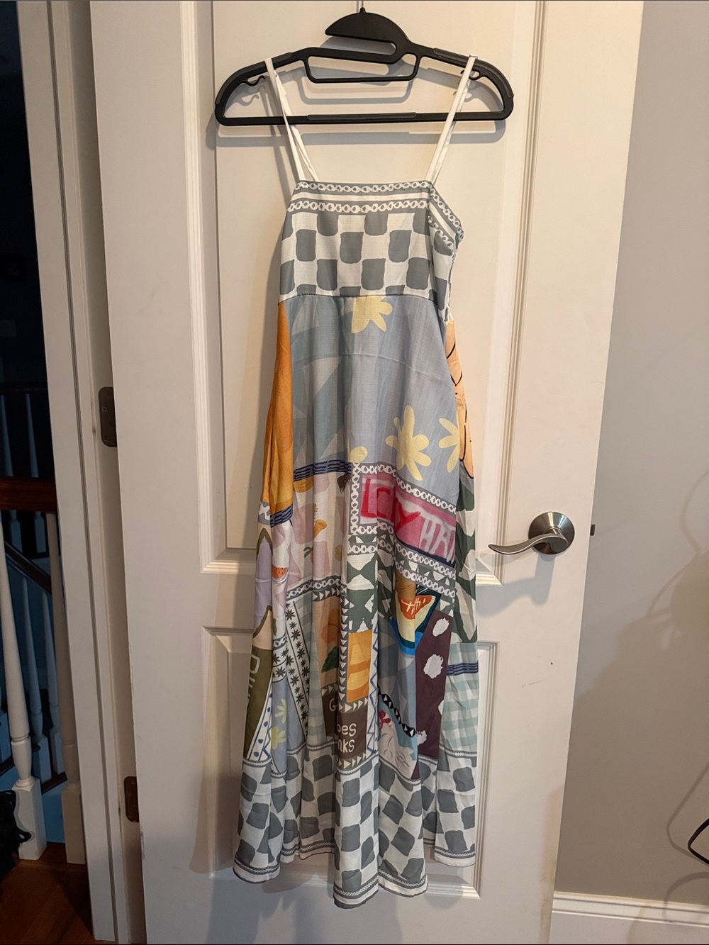 Girls' Multi-Color Patchwork Maxi Dress with Spaghetti Straps with pockets